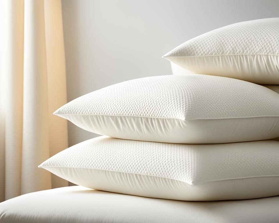 A pile of creamy white pillows made with natural latex