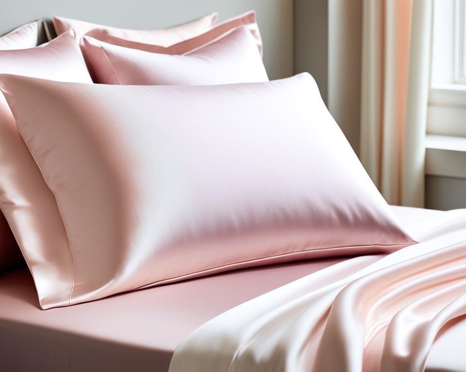 luxurious silk pillowcase in soft shades of pastel pink and ivory