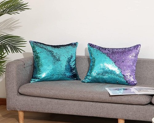 Sequin pillows, a unique home decor item that blends tactile appeal with visual beauty