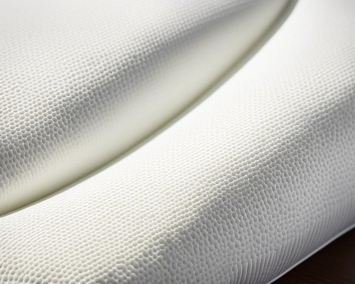 A close-up shot of a memory foam pillow revealing its textured surface and contour design, with soft ambient.